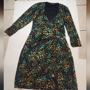 Elegant Long Sleeve Patterned Wrap Dress